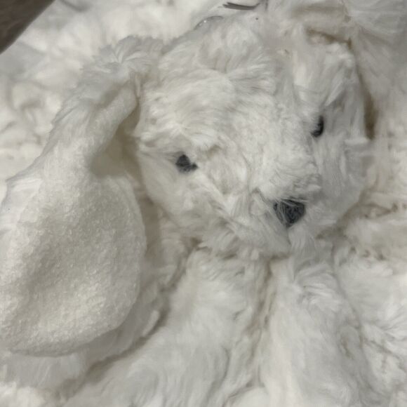 White Bunny Rabbit Security Blanket Baby Lovey Neutral Cloud Island Satin Edge - Picture 3 of 5